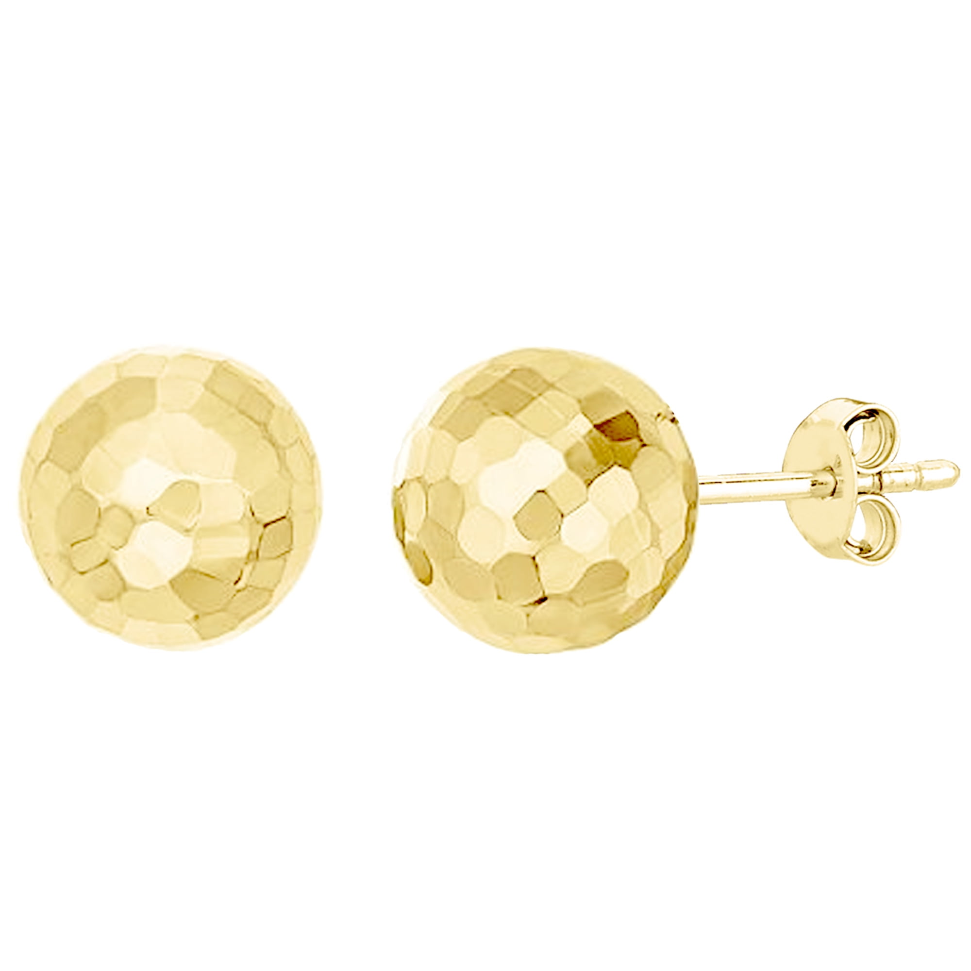7 to 17mm 13x13 mm Hammered Half Ball Post Earrings in Genuine 14k Yellow Gold